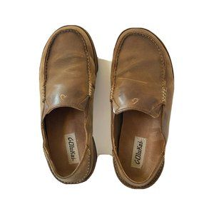 Olukai Moloa DarkWood/Dark Wood Leather Loafer Slip-on Shoe Men's US sizes 9.5